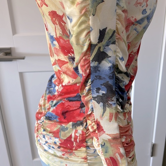 Joseph Ribkoff Ruched Watercolor Zip Top - Picture 11 of 13